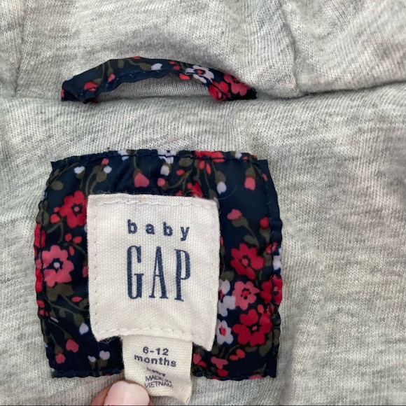 Baby Gap floral puffer coat 6-12 months navy and pink primaloft fill - Picture 3 of 7